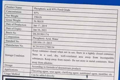 Axit H3PO4 Food Grade